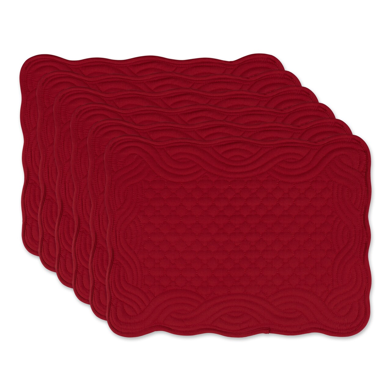 Contemporary Home Living Quilted Textured Rectangular Placemats - 18" - Scarlet Red - Set of 6
